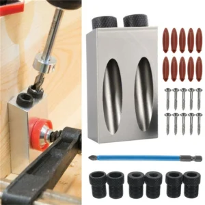 28PC Pocket Hole Jig Kit 15° Angle 6/8/10mm Adapter Drill Guide Woodworking Tool